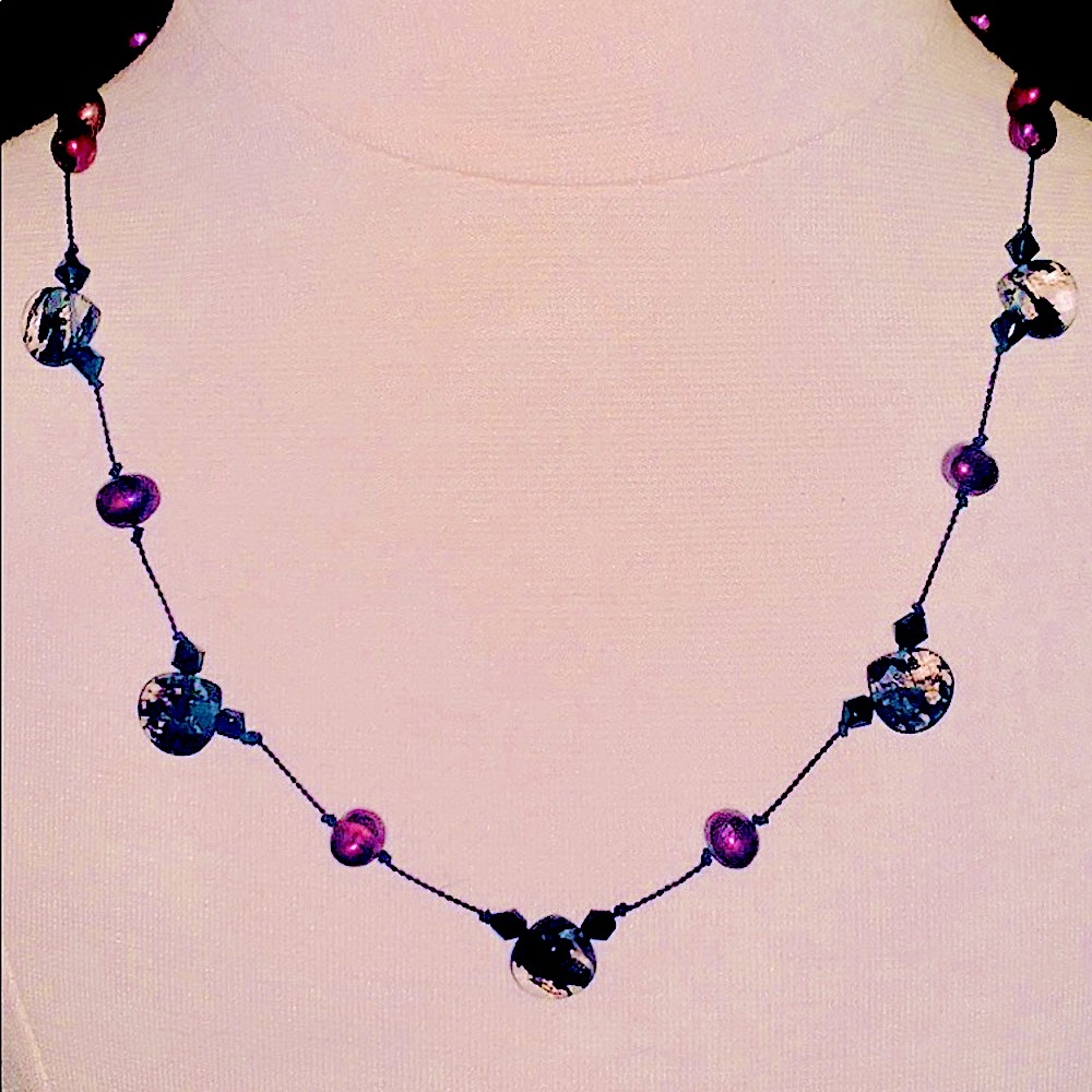 Rutilated Quartz Freshwater Pearl & Silk Necklace